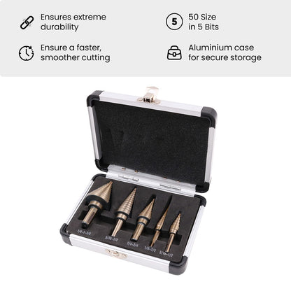 5PCs Cone Step Drill Bit Set